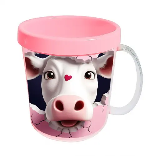 Caneca Acrílica Animais Fofos Fazenda Vaca Apaixonada