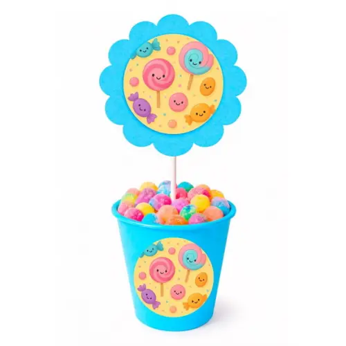 Centro de Mesa Flor Personalizado Balas e Pirulitos