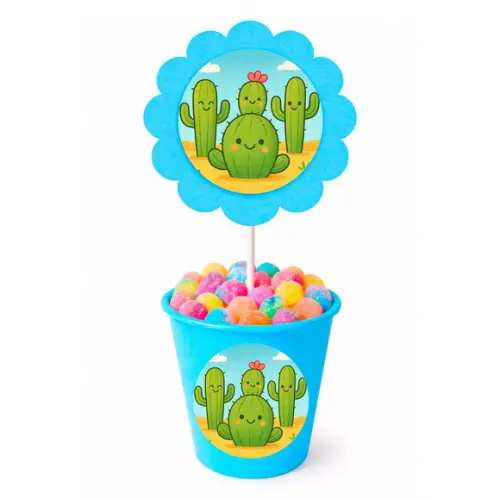 Centro de Mesa Flor Personalizado Cactos Fofos