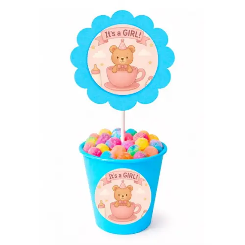 Centro de Mesa Flor Personalizado Chá de Bebê Menina