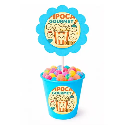Centro de Mesa Flor Personalizado Pipoca Gourmet Kids