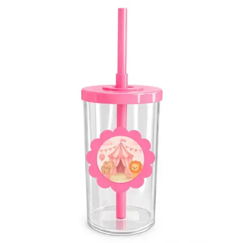 Copo Short Drink Flor Personalizado Circo Rosa Aquarela