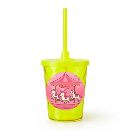 Copo Twister Personalizado 300ml Carrossel Rosa