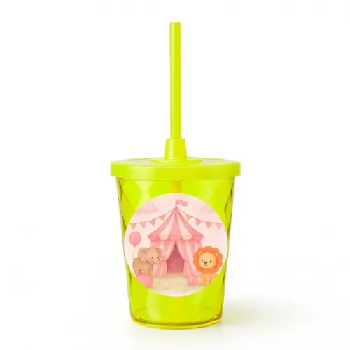 Copo Twister Personalizado 300ml Circo Rosa Aquarela