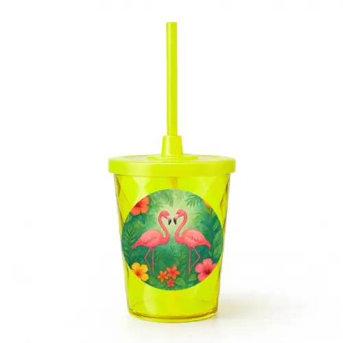 Copo Twister Personalizado 300ml Flamingo Aquarela