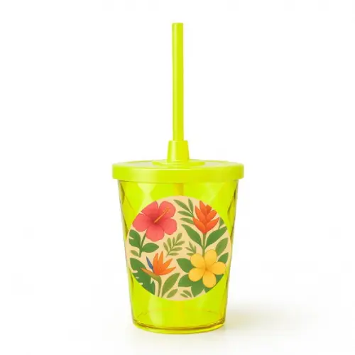 Copo Twister Personalizado 300ml Flores Tropicais