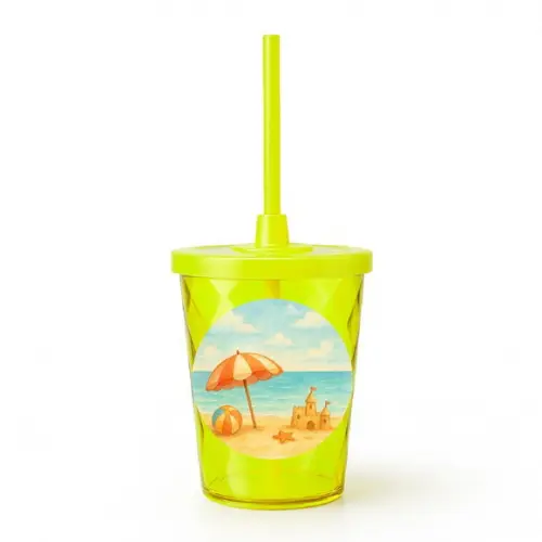 Copo Twister Personalizado 300ml Mar e Praia Aquarela