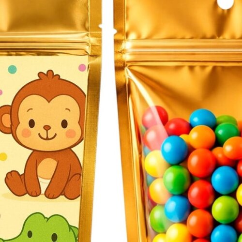 Saco Festa Metalizado Dourado 13x20 Animais Coloridos