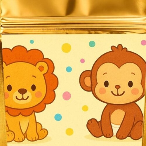 Saco Festa Metalizado Dourado 13x20 Animais Coloridos