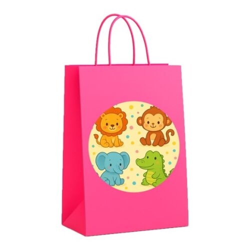 Sacola de Papel Personalizada Infantil Animais Coloridos
