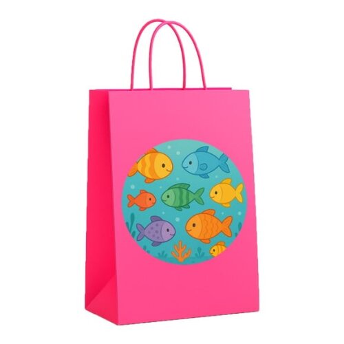 Sacola de Papel Personalizada Infantil Peixinhos Coloridos