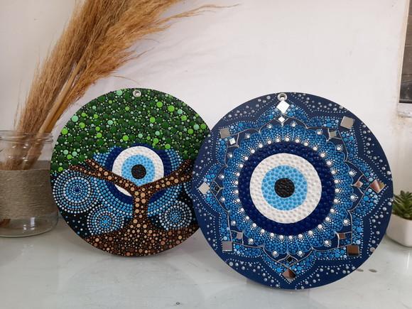 Dupla de mandalas 20cm Árvore da Vida + Olho Grego