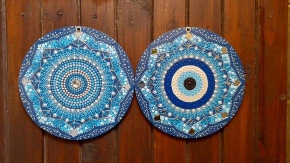 Dupla De Mandalas 20cm Energia Espiritual + Olho Grego