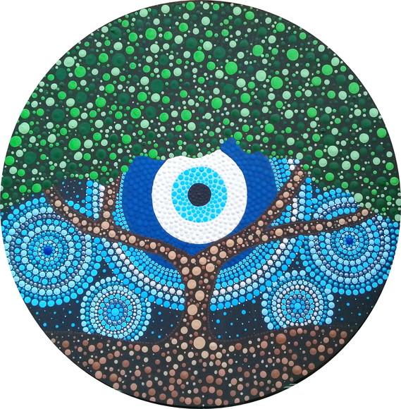 Mandala Árvore da Vida com Olho Grego 50 cm em Pontilhismo