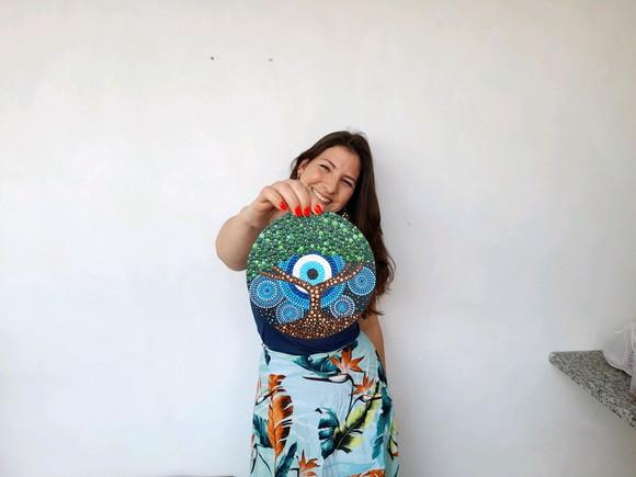 Mandala Árvore Da Vida Com Olho Grego 20 Cm