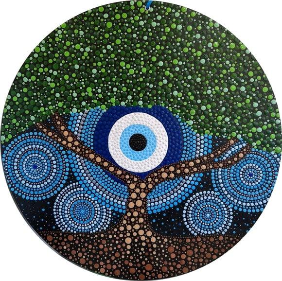 Mandala Árvore Da Vida Com Olho Grego 35 Cm