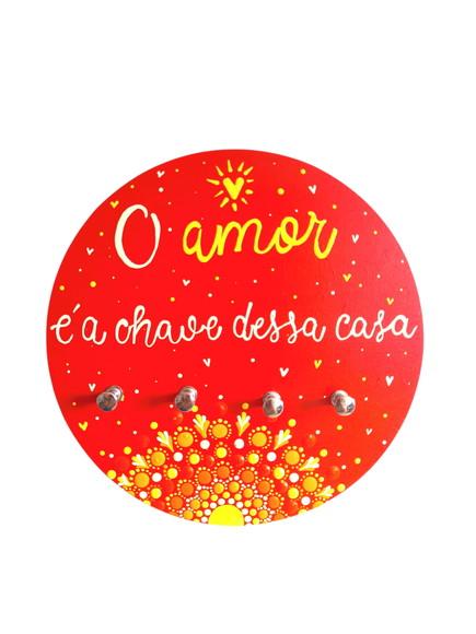 Mandala com Porta-chaves o Amor É a Chave Dessa Casa 20cm