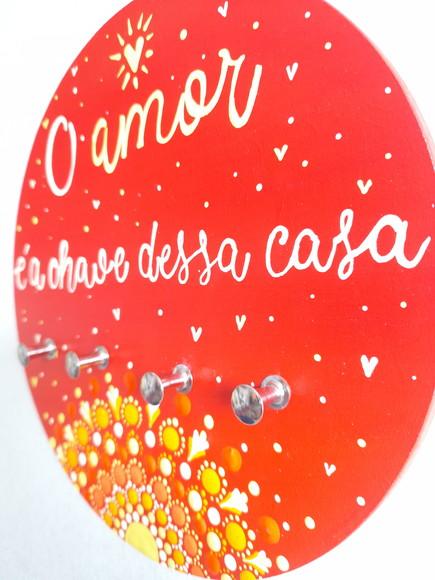 Mandala com Porta-chaves o Amor É a Chave Dessa Casa 20cm