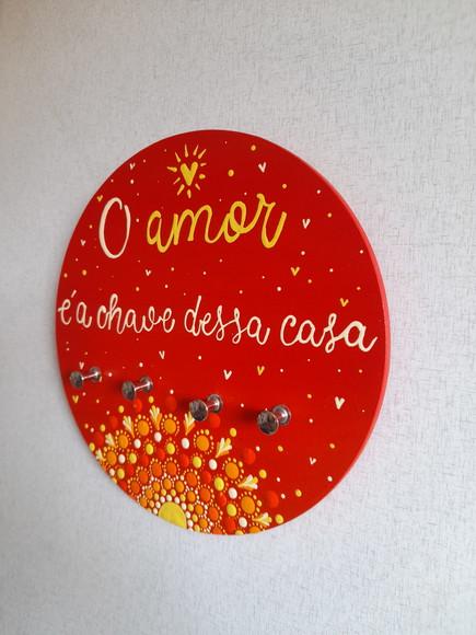 Mandala com Porta-chaves o Amor É a Chave Dessa Casa 20cm