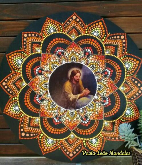 Mandala Cristo 60 cm pintada a mão
