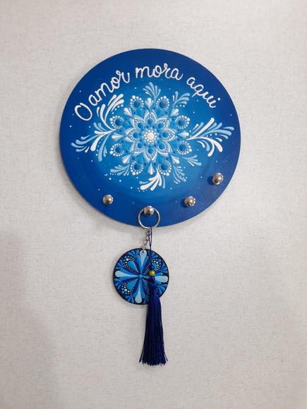 Mandala com Porta-chaves o Amor Mora Aqui 20cm