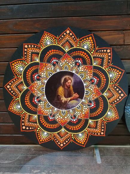 Mandala Cristo 60 cm pintada a mão