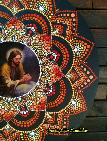 Mandala Cristo 60 cm pintada a mão