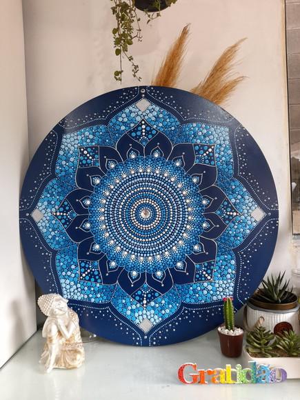 Mandala Energia Espiritual 50 cm - com Fundo Azul