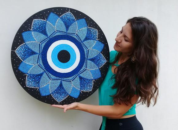 Mandala Olho Grego 60 cm em Pontilhismo