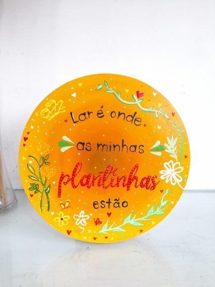 Placa Decorativa lar É Onde a Minhas Plantinhas Estão 20cm