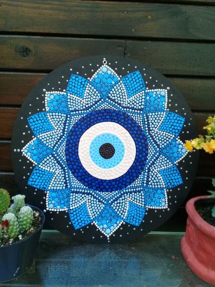 Trio Mandala Olho Grego 20cm, 30cm, 35cm Pintada à Mão