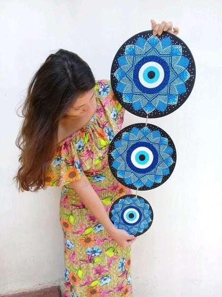 Trio Mandala Olho Grego 20cm, 30cm, 35cm Pintada à Mão
