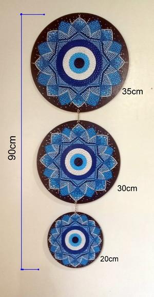 Trio Mandala Olho Grego 20cm, 30cm, 35cm Pintada à Mão
