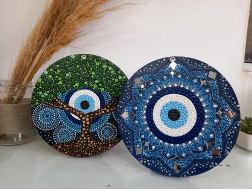 Dupla de mandalas 20cm Árvore da Vida + Olho Grego
