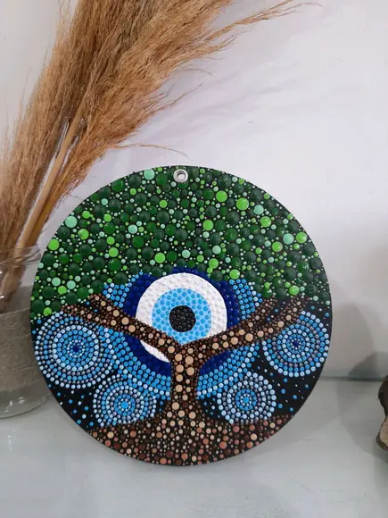 Mandala Árvore Da Vida Com Olho Grego 20 Cm