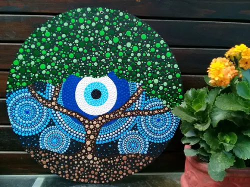 Mandala Árvore da Vida com Olho Grego 50 cm em Pontilhismo