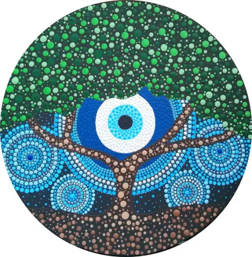 Mandala Árvore da Vida com Olho Grego "50 cm em Pontilhismo