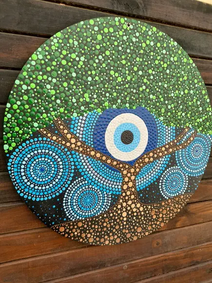 Mandala Árvore Da Vida Com Olho Grego 35 Cm