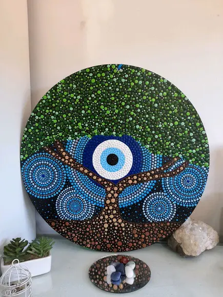 Mandala Árvore Da Vida Com Olho Grego 35 Cm