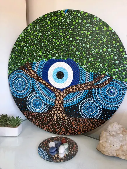 Mandala Árvore Da Vida Com Olho Grego 35 Cm