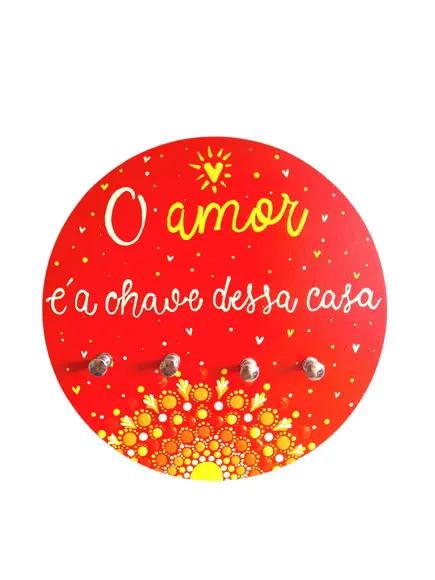 Mandala com Porta-chaves o Amor É a Chave Dessa Casa 20cm