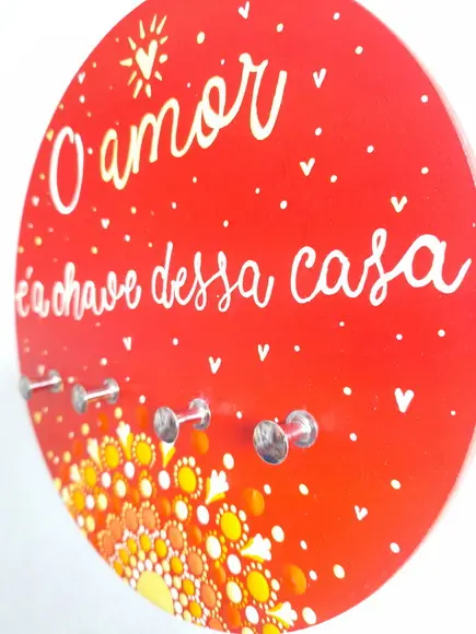 Mandala com Porta-chaves o Amor É a Chave Dessa Casa 20cm