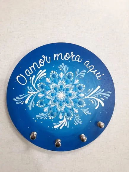 Mandala com Porta-chaves "o Amor Mora Aqui" 20cm