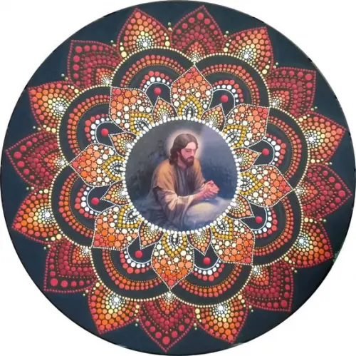 Mandala Cristo "60 cm pintada a mão
