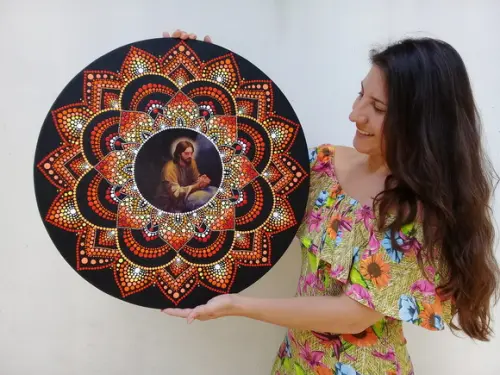 Mandala Cristo 60 cm pintada a mão