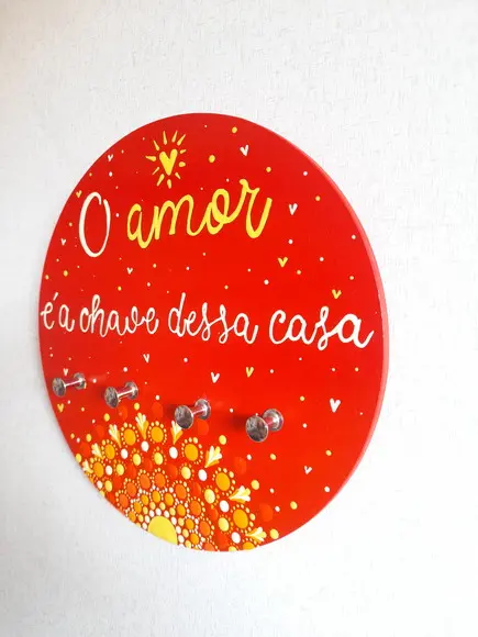 Mandala com Porta-chaves o Amor É a Chave Dessa Casa 20cm