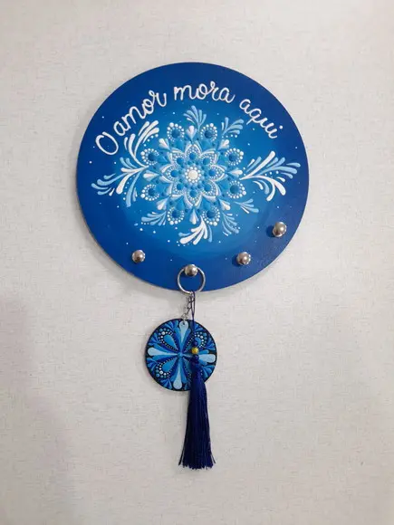 Mandala com Porta-chaves o Amor Mora Aqui 20cm