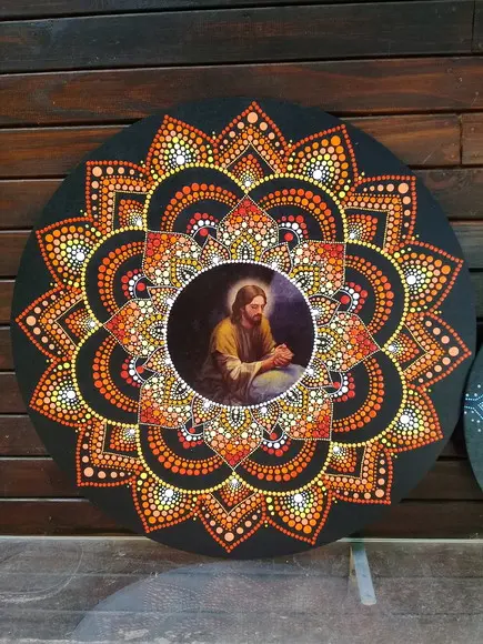 Mandala Cristo 60 cm pintada a mão