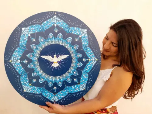 Mandala Divino Espíritosanto60 cm - com Fundo Azul