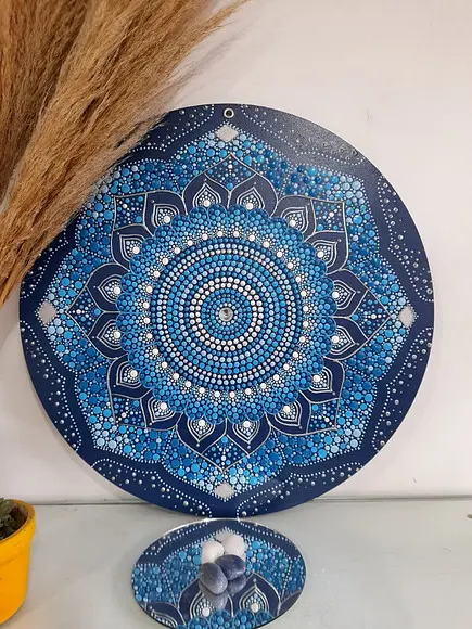 Mandala Energia Espiritual 40 cm - com fundo azul